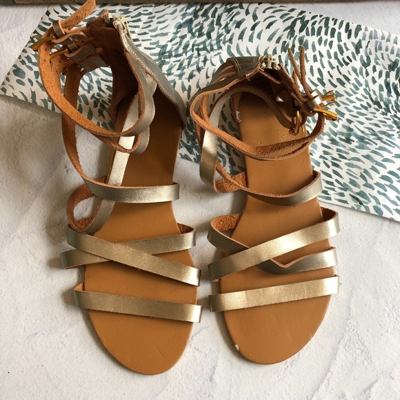 Charles Albert Metallic Gold Ghillie Sandals 8 - Picture 1 of 7